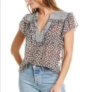 Sabina Musayev Roselyn Top Semi Sheer Romantic Floral Contrast Short Sleeve Sz S